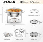 5 Qt 6 Pack Chafing Dishes for Buffet, Stainless Steel Round Chafers for Catering, Buffet Servers and Warmers, alternate view