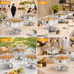 5 Qt 6 Pack Chafing Dishes for Buffet, Stainless Steel Round Chafers for Catering, Buffet Servers and Warmers, alternate view
