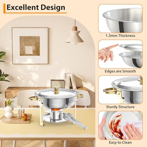 5 QT 6 Packs Chafing Dish Buffet Set, NSF Round Stainless Steel Chafers and Warmers Food Servers Sets with Lid &, alternate