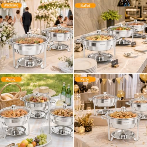 5 Qt 8 Pack Chafing Dishes for Buffet, Stainless Steel Round Chafers for Catering, Buffet Servers and Warmers, alternate view
