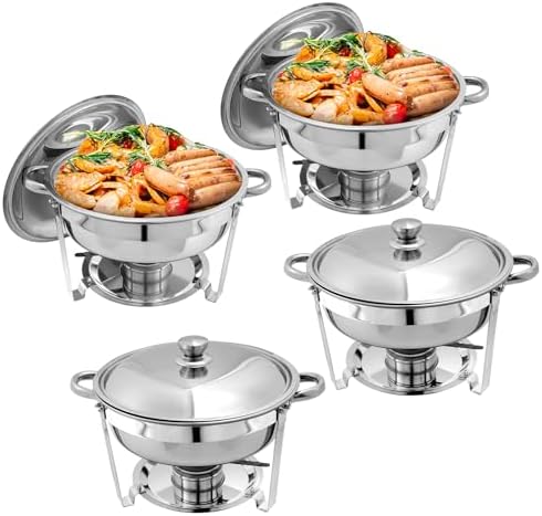 5 QT Chafing Dishes 4 PACK, Premium Stainless Steel Complete Set