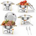5 QT Chafing Dishes for Buffet, 4 Pack Gold Round Food Warmers