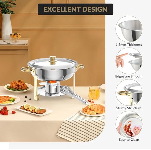 5 QT Chafing Dishes for Buffet, 4 Pack Gold Round Food Warmers, alternate view 5