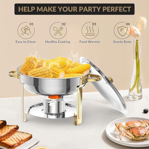 5 QT Chafing Dishes for Buffet, 4 Pack Gold Round Food Warmers, alternate view 6