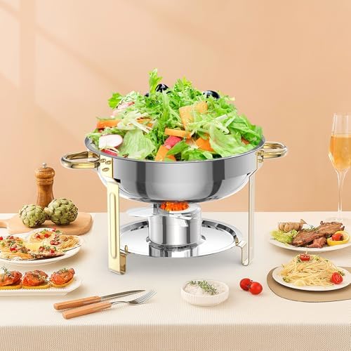 5 QT Chafing Dishes for Buffet, 4 Pack Gold Round Food Warmers, alternate view 7