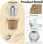 5 Quart Ice Bucket with Wicker Outer Basket, Scoop Tong and Handle, alternate view 2