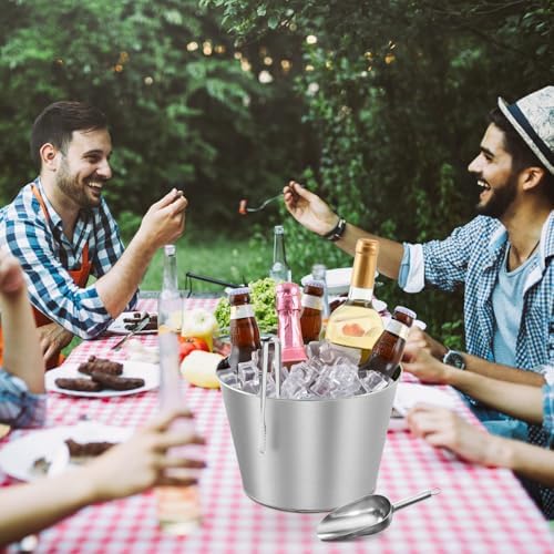 5 Quart Ice Bucket with Wicker Outer Basket, Scoop Tong and Handle, alternate view 6