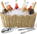 5 Quart Ice Bucket with Wicker Outer Basket, Scoop, Tong and Handle