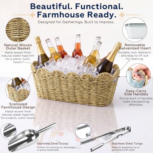 5 Quart Ice Bucket with Wicker Outer Basket, Scoop, Tong and Handle, alternate view 5