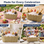 5 Quart Ice Bucket with Wicker Outer Basket, Scoop, Tong and Handle, alternate view 6