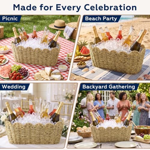 5 Quart Ice Bucket with Wicker Outer Basket, Scoop, Tong and Handle, alternate view 6