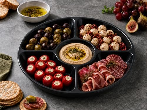 5 Sectional Round Plastic Heavy duty Serving Tray/Platters Black Pack of 2 in 12 inches in Black, alternate view 3