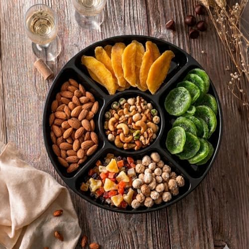 5 Sectional Round Plastic Heavy duty Serving Tray/Platters Black Pack of 2 in 12 inches in Black, alternate view 4