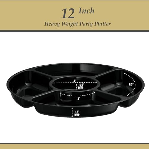 5 Sectional Round Plastic Heavy duty Serving Tray/Platters Black Pack of 2 in 12 inches in Black, alternate view 5