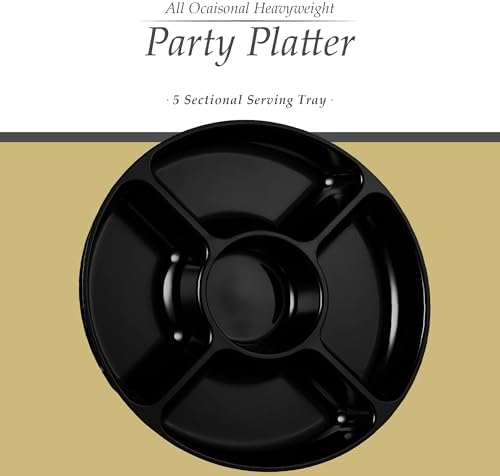5 Sectional Round Plastic Heavy duty Serving Tray/Platters Black Pack of 2 in 12 inches in Black, alternate view 6