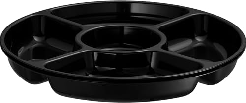 5 Sectional Round Plastic Heavy duty Serving Tray/Platters Black Pack of 2 in 12 inches in Black, alternate view 7