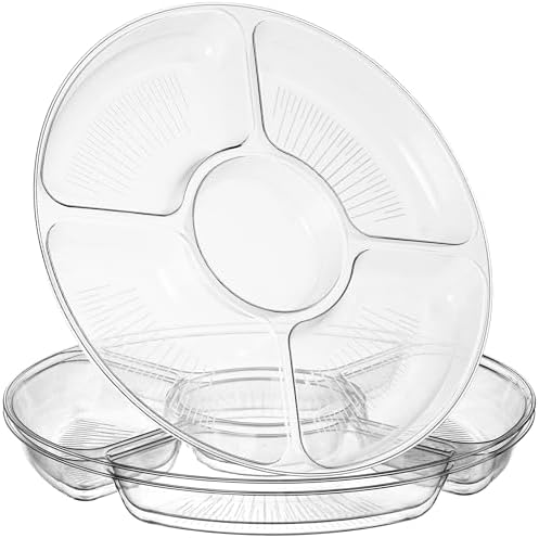 5 Sectional Round Plastic Heavy duty Serving Tray/Platters Clear Pack of 2 in 12" in Clear