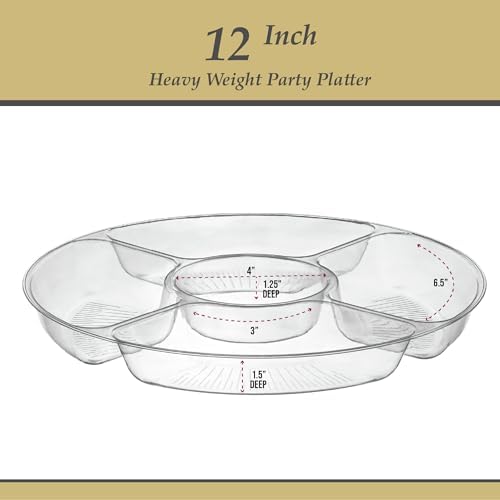 5 Sectional Round Plastic Heavy duty Serving Tray/Platters Clear Pack of 2 in 12" in Clear, alternate view 5
