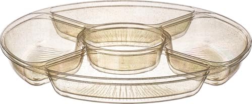 5 Sectional Round Plastic Heavy duty Serving Tray/Platters Gold Glitter Pack of 4 in 12 inches in GOLD GLITTER, alternate