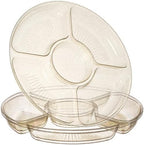 5 Sectional Round Plastic Heavy duty Serving Tray/Platters Gold Glitter Pack of 2 in 12 inches in GOLD GLITTER