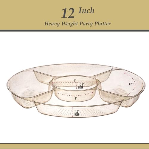 5 Sectional Round Plastic Heavy duty Serving Tray/Platters Gold Glitter Pack of 2 in 12 inches in GOLD GLITTER, alternate
