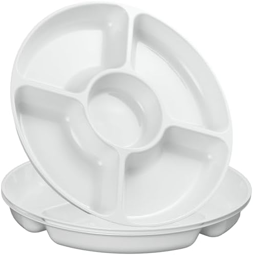 5 Sectional Round Plastic Heavy duty Serving Tray/Platters White Pack of 4 in 12 inches in White