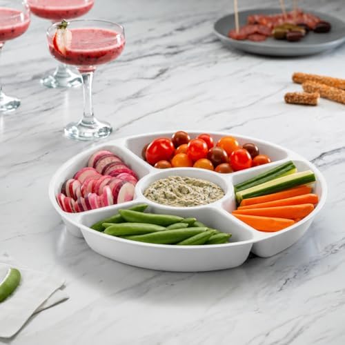 5 Sectional Round Plastic Heavy duty Serving Tray/Platters White Pack of 4 in 12 inches in White, alternate view 2
