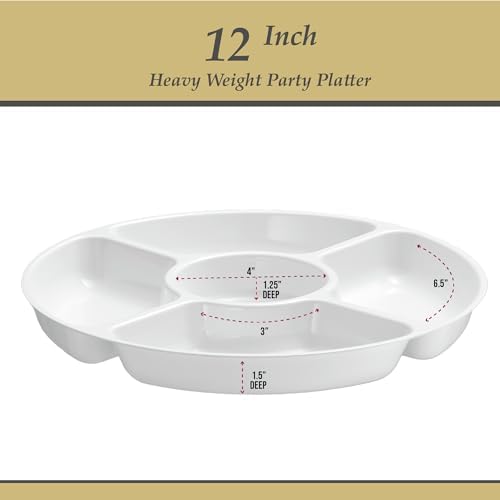5 Sectional Round Plastic Heavy duty Serving Tray/Platters White Pack of 4 in 12 inches in White, alternate view 5