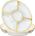 5 Sectional Round Plastic Heavy duty Serving Tray/Platters White With Gold Rim Pack of 4 in 12 inches in WHITE