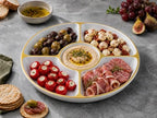 5 Sectional Round Plastic Heavy duty Serving Tray/Platters White With Gold Rim Pack of 4 in 12 inches in WHITE, alternate