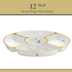 5 Sectional Round Plastic Heavy duty Serving Tray/Platters White With Gold Rim Pack of 4 in 12 inches in WHITE, alternate