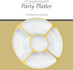 5 Sectional Round Plastic Heavy duty Serving Tray/Platters White With Gold Rim Pack of 4 in 12 inches in WHITE, alternate