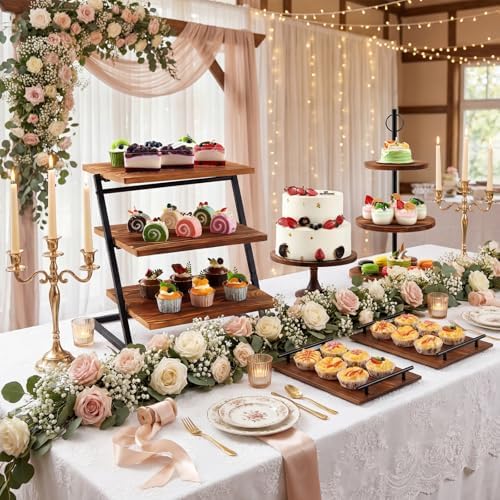5 Set Wooden Cupcake Stands 3 Tier, Farmhouse Style Metal Frame, alternate view 3