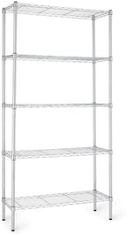 5-Shelf Adjustable Heavy Duty Steel Wire Rack, Space Saving Storage Shelving Organizer for Kitchen, Garage