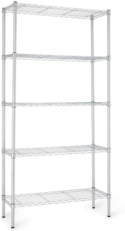5-Shelf Adjustable Heavy Duty Steel Wire Rack, Space Saving Storage Shelving Organizer for Kitchen, Garage