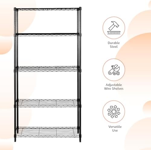 5-Shelf Adjustable Heavy Duty Steel Wire Storage Shelves for Garage, Kitchen, Easy Assembly, 36" x 14" x 72", alternate view
