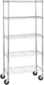 5-Shelf Adjustable, Heavy Duty Storage Shelving Unit on 4" Wheel Casters, Easy to Move Portable Wire Shelving