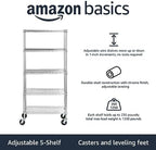 5-Shelf Adjustable, Heavy Duty Storage Shelving Unit on 4" Wheel Casters, Easy to Move Portable Wire Shelving, alternate view