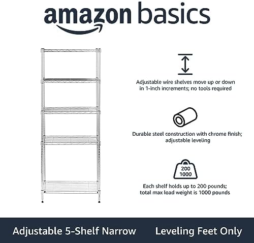 5-Shelf Adjustable Storage Shelving Unit for Garage, Steel Wire Rack, 200 Pound Loading Capacity per Shelf, alternate view 4