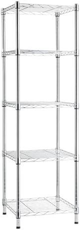 5-Shelf Tower Adjustable Storage Shelving Unit, Chrome, 16" x 16" x 54", 150 lbs Per Shelf