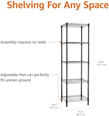 5-Shelf Tower Adjustable Storage Shelving Unit for Garage, Rust-Resistant Steel, 150 lbs Per Shelf, 16"W x 16"D, alternate