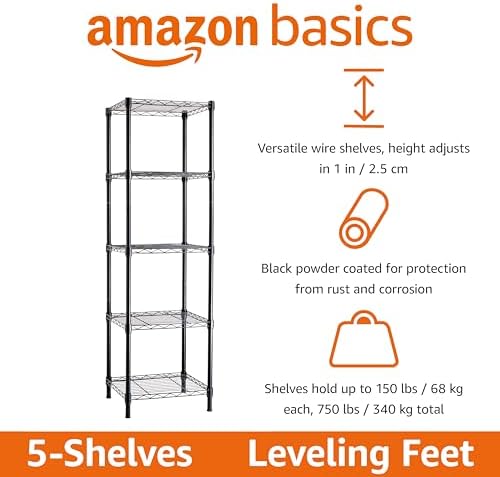 5-Shelf Tower Adjustable Storage Shelving Unit for Garage, Rust-Resistant Steel, 150 lbs Per Shelf, 16"W x 16"D, alternate