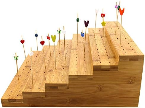 5" Tall Bamboo Skewer Holder Food Display Step Skewers Stand w/ 180 Holes - Natural Color - 3 Pieces