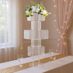 5-Tier 43in Height Silver Crystal Flower Stand for for Wedding(Round Base), alternate view 2