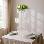 5-Tier 43in Height Silver Crystal Flower Stand for for Wedding(Round Base), alternate view 4