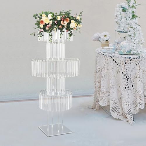 5-Tier 43in Height Silver Crystal Flower Stand for for Wedding(Square Base), alternate view 4