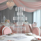 5-Tier Acrylic Chandelier Flower Stand with Hanging Crystals - 39" Tall Clear Table Centerpiece Display Tower in
