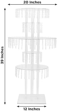 5-Tier Acrylic Chandelier Flower Stand with Hanging Crystals - 39" Tall Clear Table Centerpiece Display Tower in, alternate