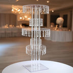 5-Tier Acrylic Chandelier Flower Stand with Hanging Crystals - 39" Tall Clear Table Centerpiece Display Tower in, alternate