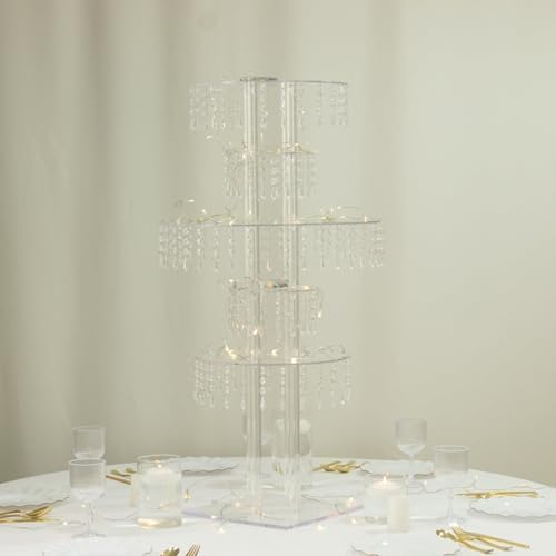5-Tier Acrylic Chandelier Flower Stand with Hanging Crystals - 39" Tall Clear Table Centerpiece Display Tower in, alternate